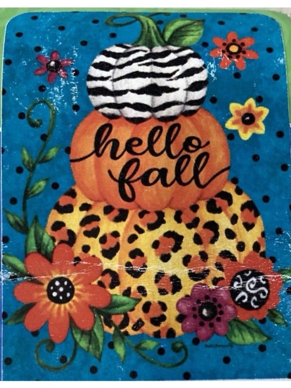 Hello Fall House Flag Pumpkin Stack Flower Animal Print Thanksgiving Decor Farm